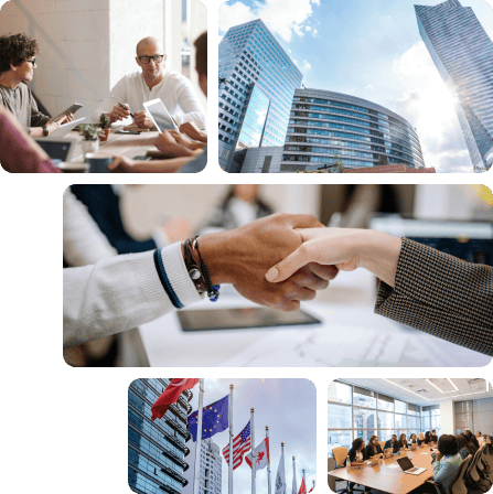 Collage representing global business partnerships and vendor compliance collaboration